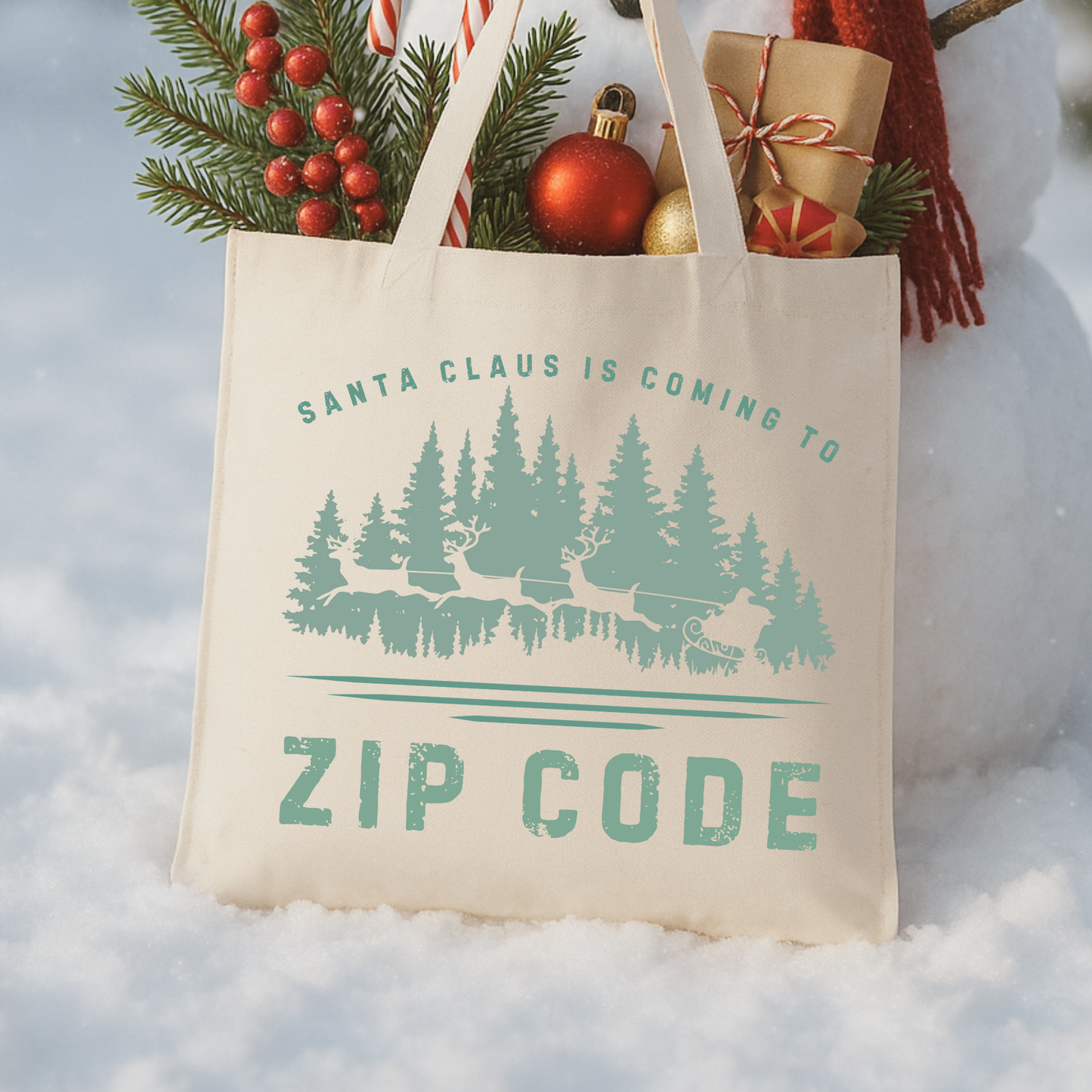 Custom Santa Claus Christmas canvas tote | Holiday book bag