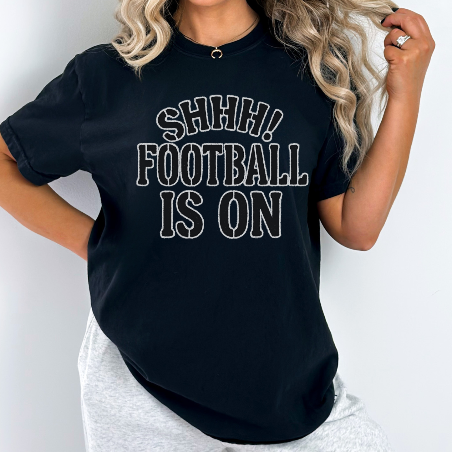 SHHH Football Is On Funny Unisex Game Day Graphic Tee