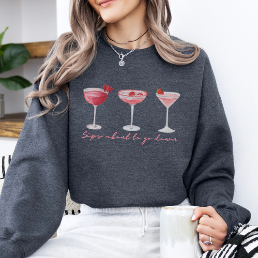 Valentine cocktails, women's graphic sweatshirt, Martini glasses