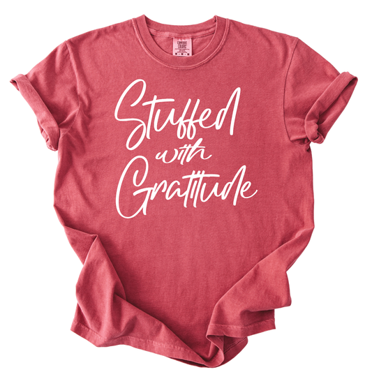 Stuffed With Gratitude Thanksgiving Fall Graphic Tee