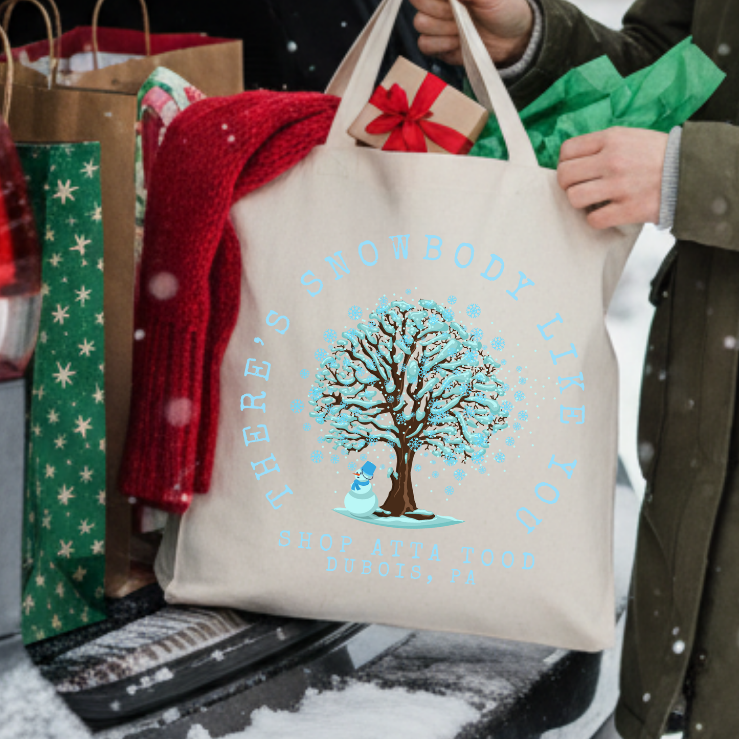 Custom funny snowman Christmas tote | Holiday book bag
