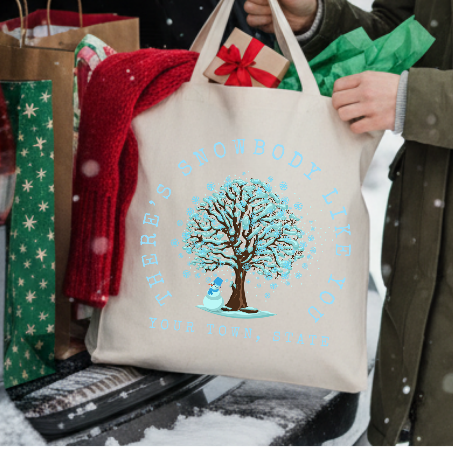 Custom funny snowman Christmas tote | Holiday book bag