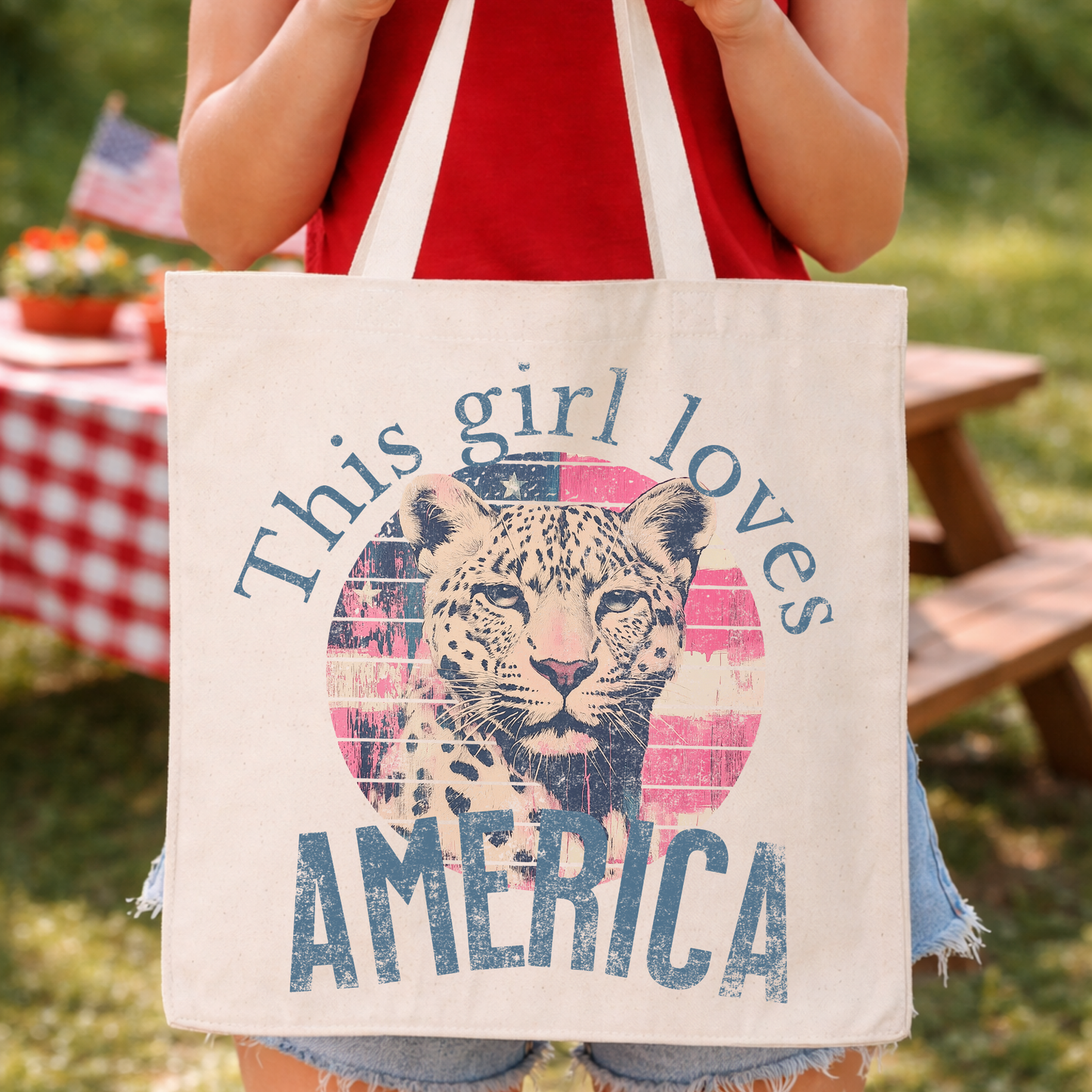 Patriotic Canvas Tote | Leopard USA | July 4th