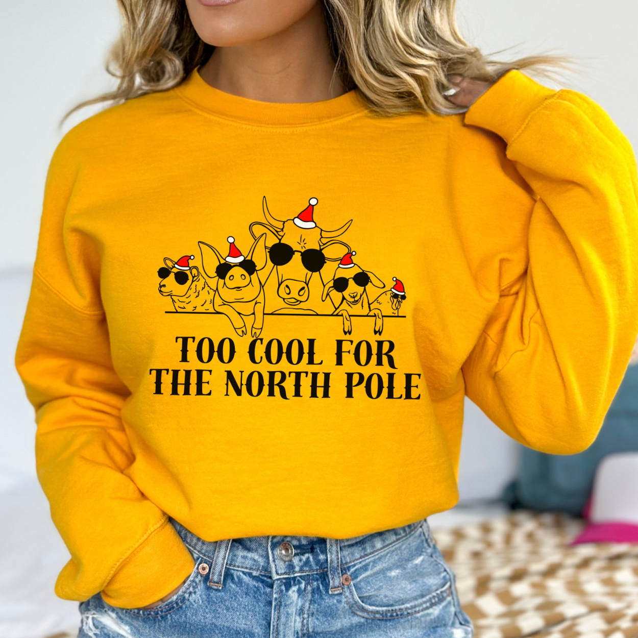 Too cool for the North Pole Santa's farm Christmas sweatshirt