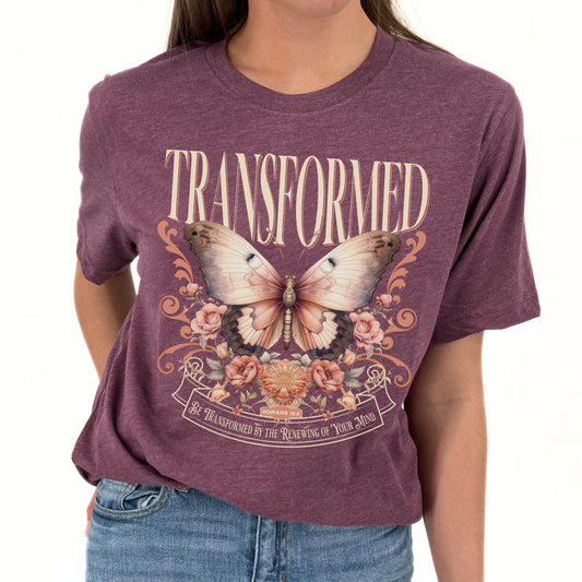 Transformed into a butterfly Christian graphic t-shirt