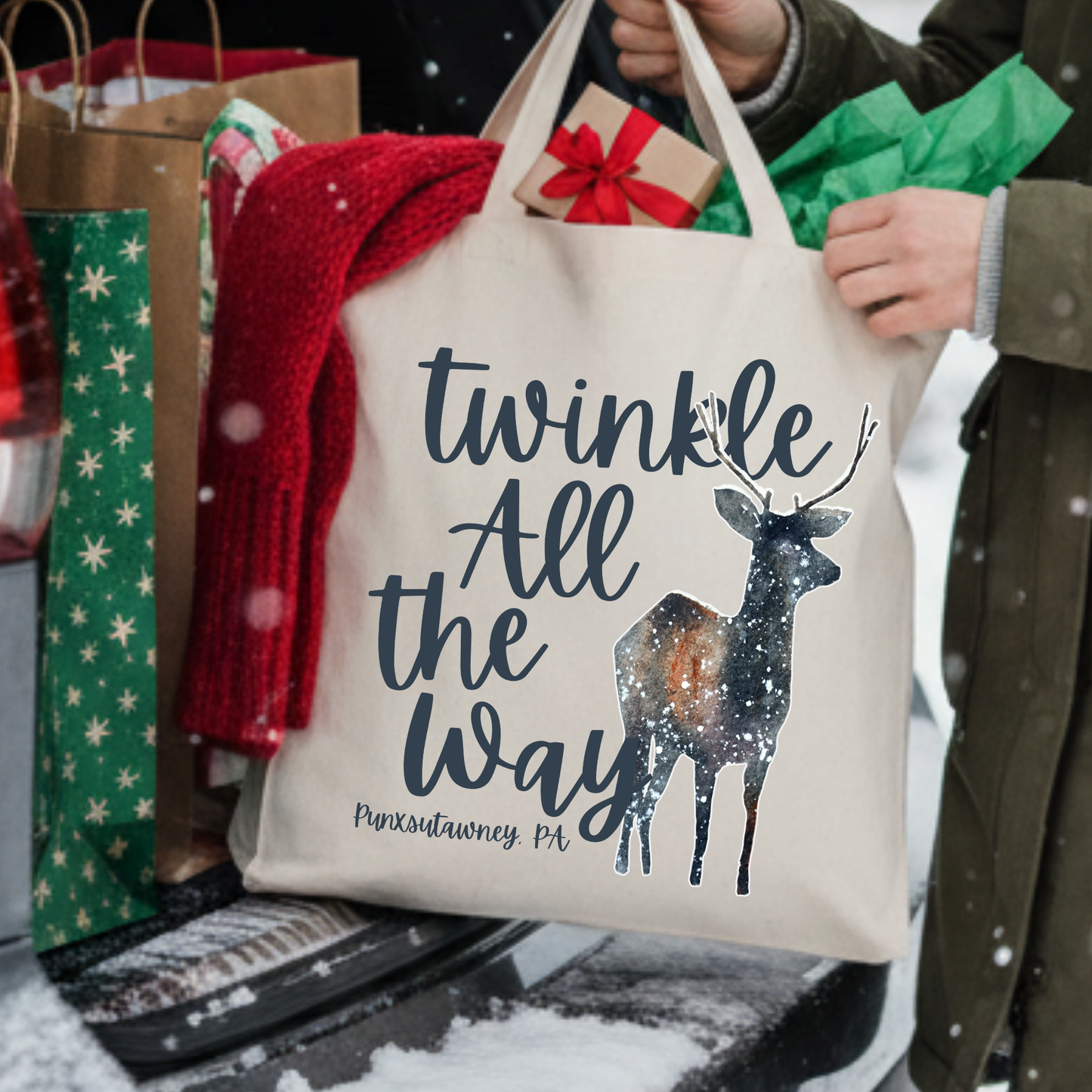 Custom Christmas reindeer tote |Shopping book bag