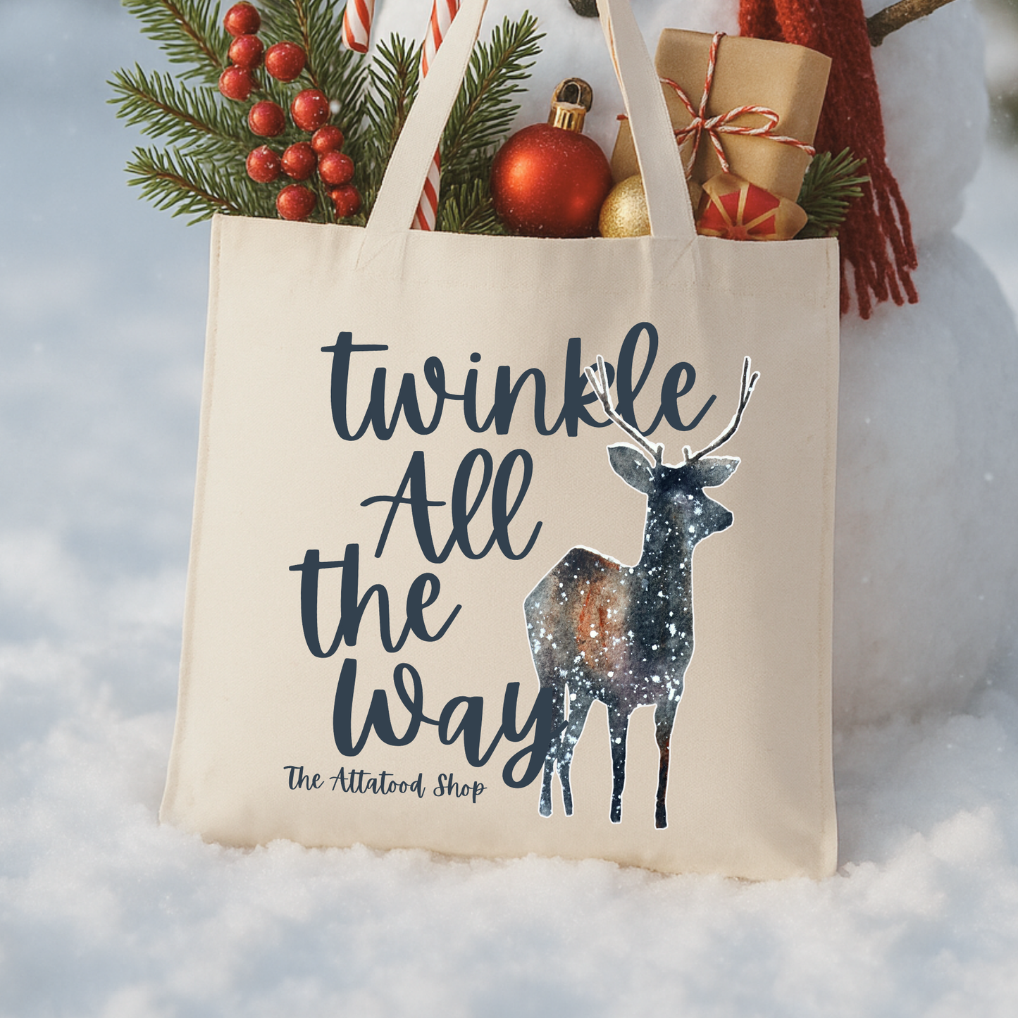 Custom Christmas reindeer tote |Shopping book bag