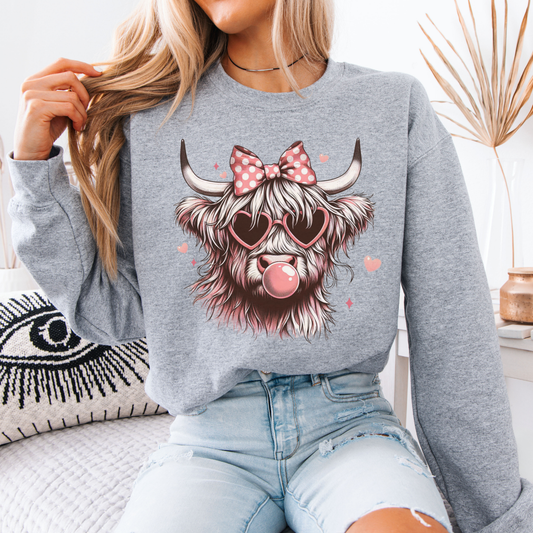 Highland cow Valentine's graphic sweatshirt