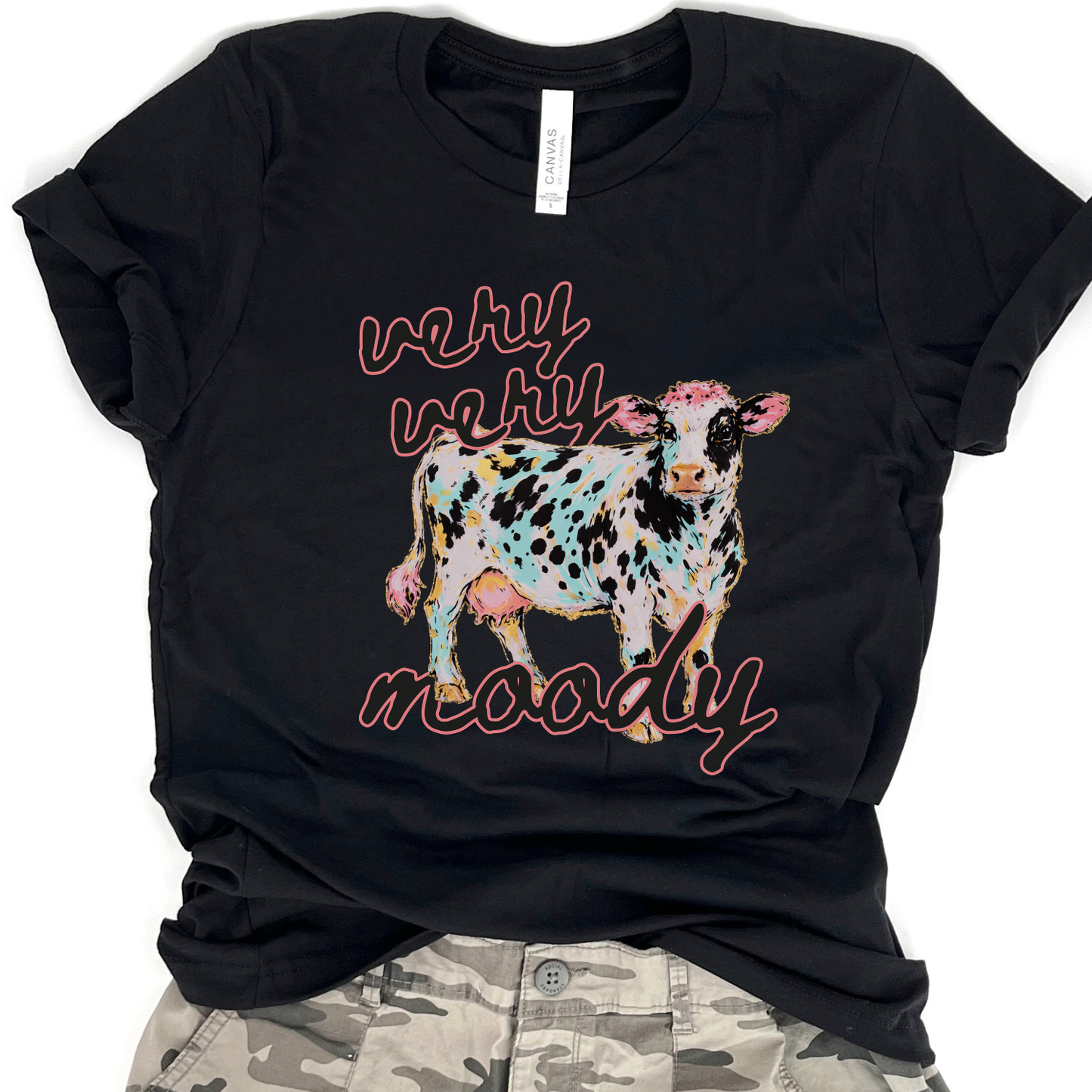 Very Very Moody Funny Cow Farm Animal Graphic T-Shirt