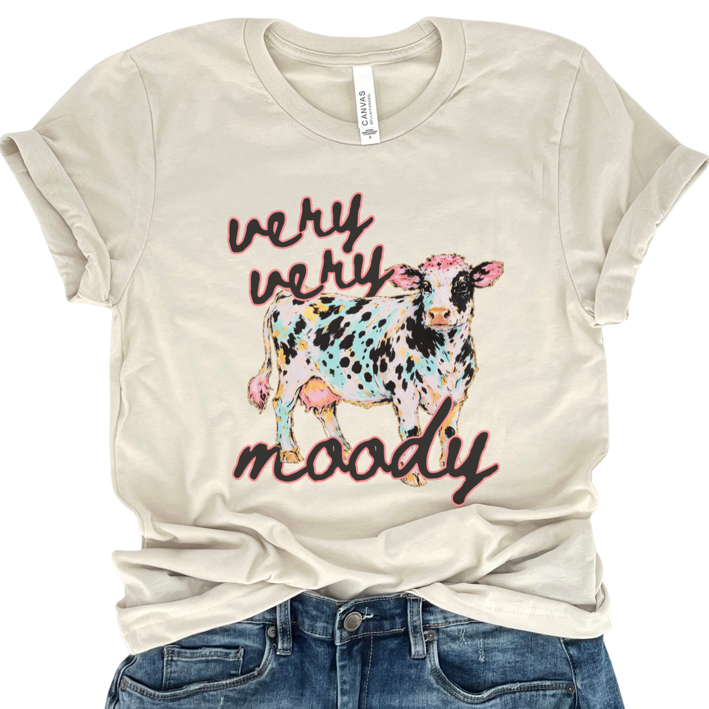 Very Very Moody Funny Cow Farm Animal Graphic T-Shirt