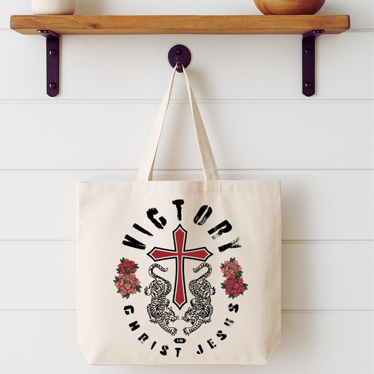 Victory In Christ Jesus Tiger Tote Bag | Faithbased | ATTA TOOD®