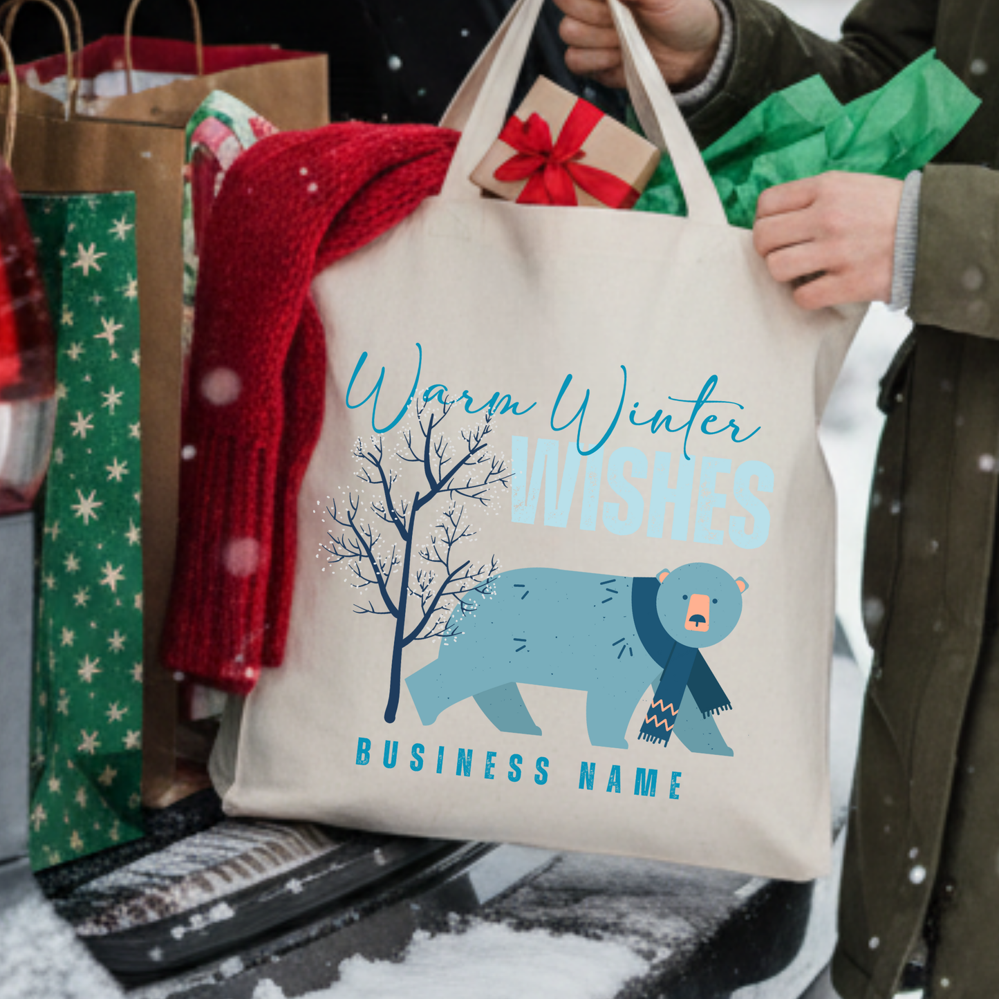 Custom Christmas bear tote |Personalize winter book bag