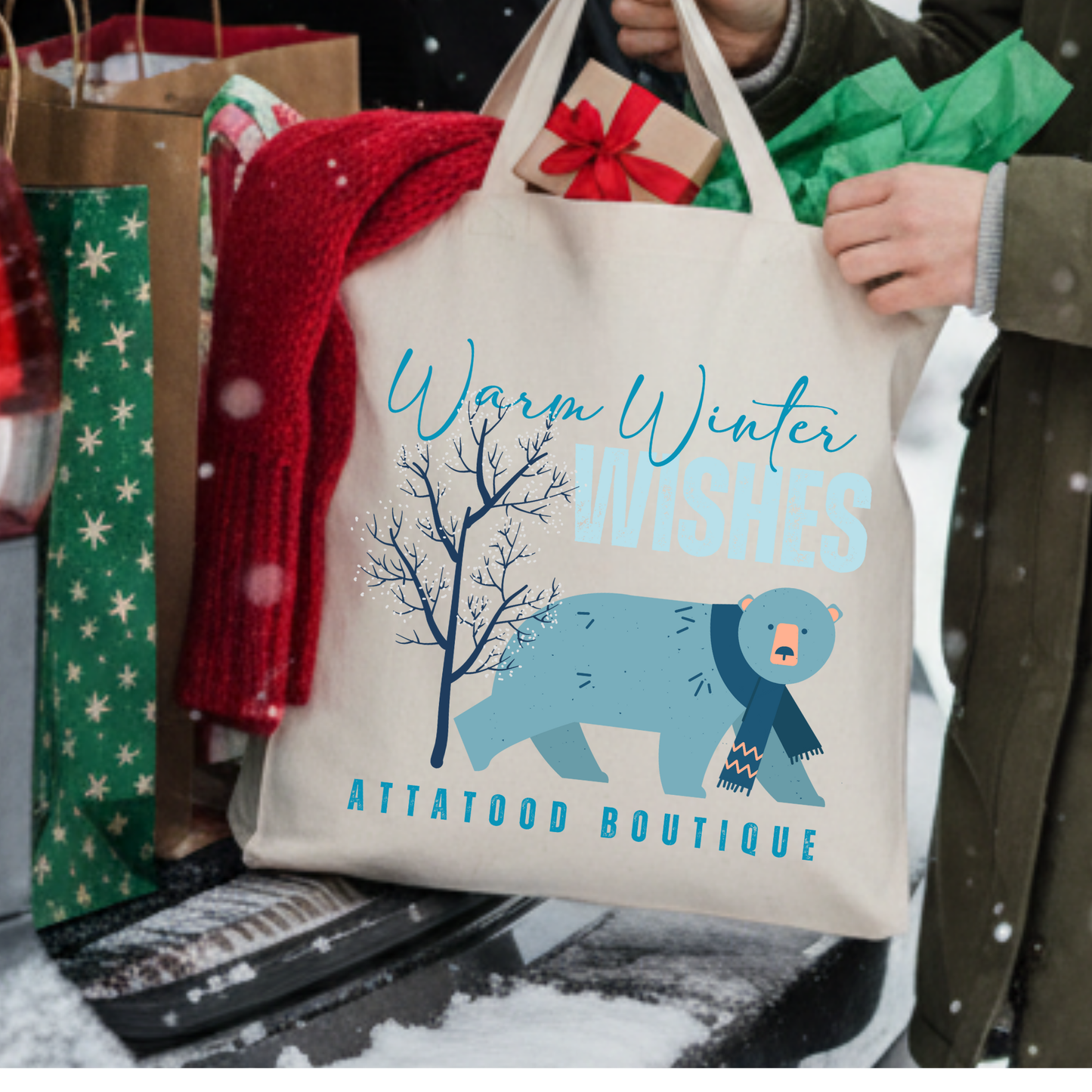 Custom Christmas bear tote |Personalize winter book bag