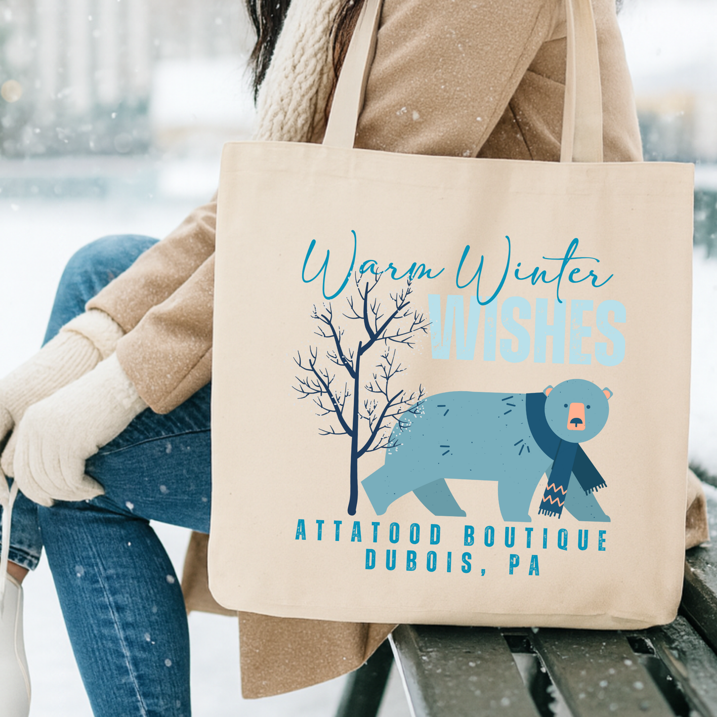 Custom Christmas bear tote |Personalize winter book bag