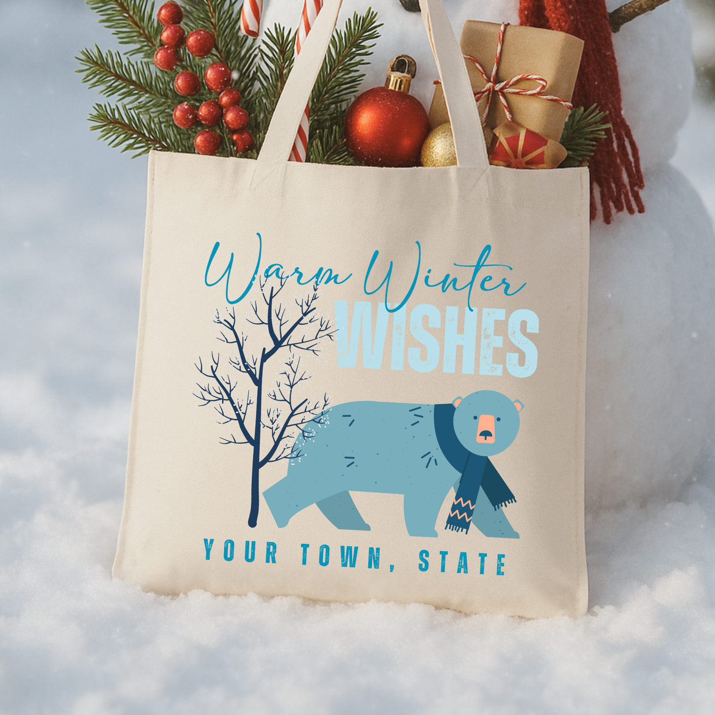 Custom Christmas bear tote |Personalize winter book bag