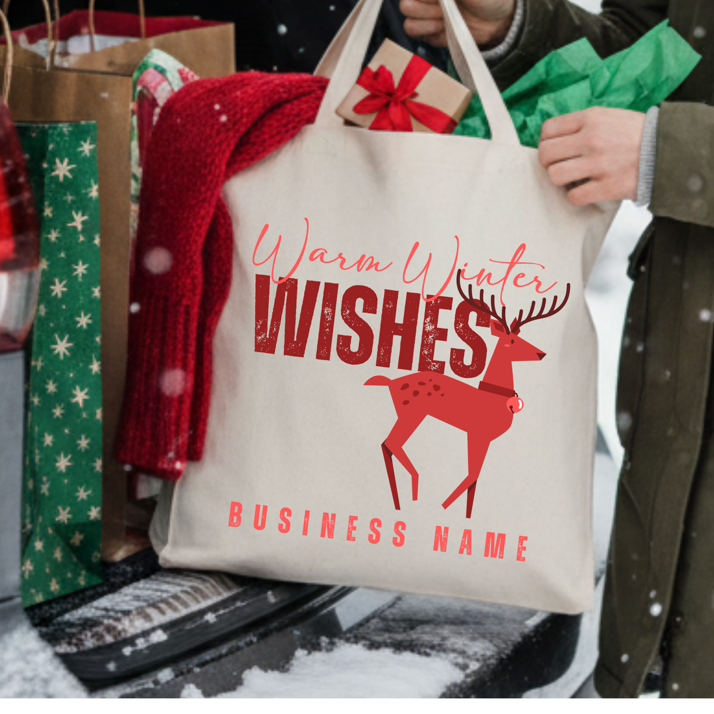Custom red Christmas reindeer tote |Personalized book bag