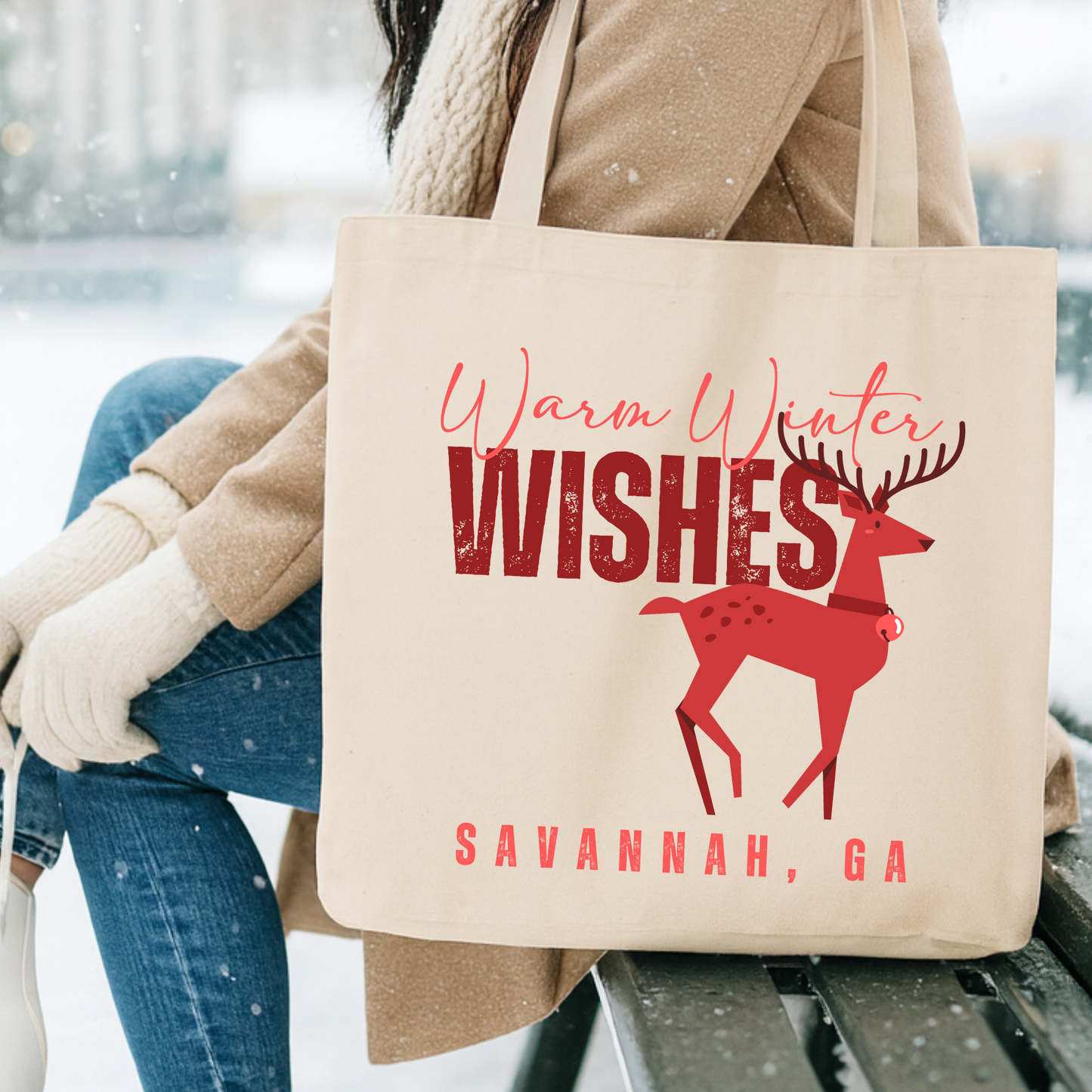 Custom red Christmas reindeer tote |Personalized book bag
