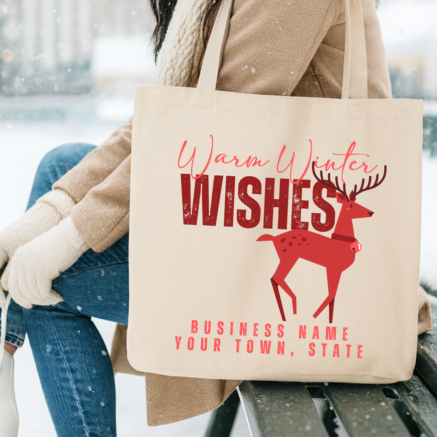 Custom red Christmas reindeer tote |Personalized book bag