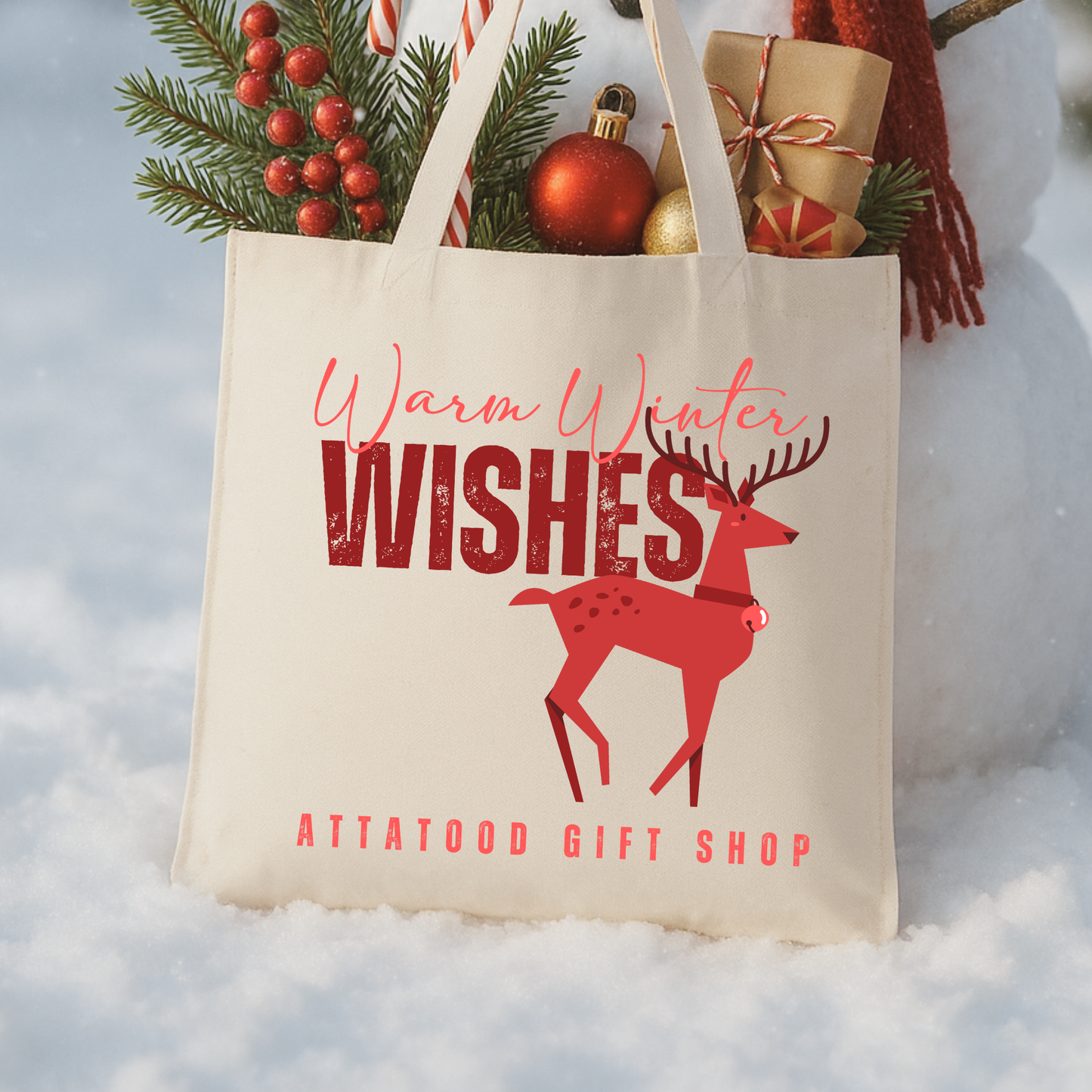 Custom red Christmas reindeer tote |Personalized book bag