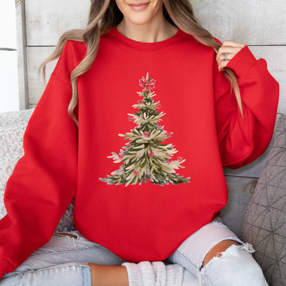 Watercolor Christmas tree with bows sweatshirt, Women's Holiday crewneck