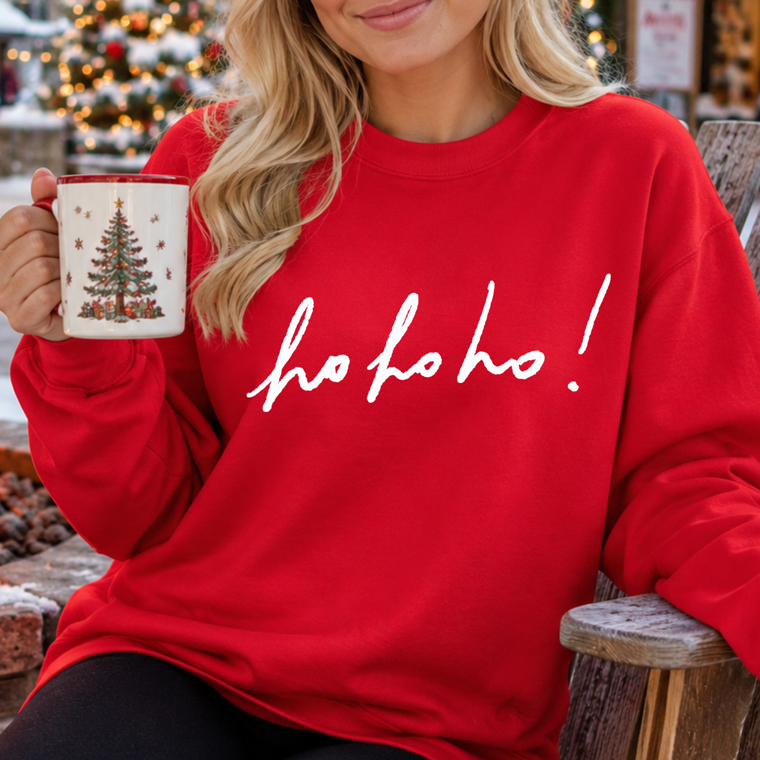 HO HO HO Christmas Holiday Graphic Red Sweatshirt 