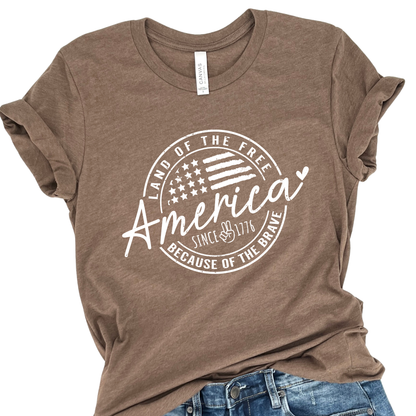 America Land of the Free 4th of July graphic t-shirt
