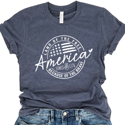 America Land of the Free 4th of July graphic t-shirt