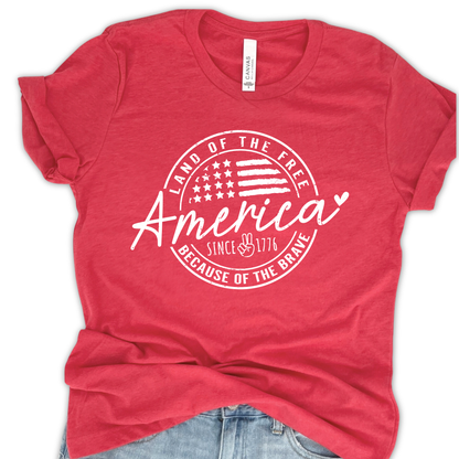 America Land of the Free 4th of July graphic t-shirt