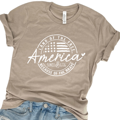 America Land of the Free 4th of July graphic t-shirt