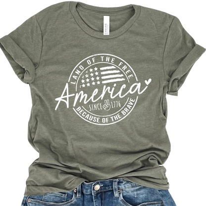 America Land of the Free 4th of July graphic t-shirt