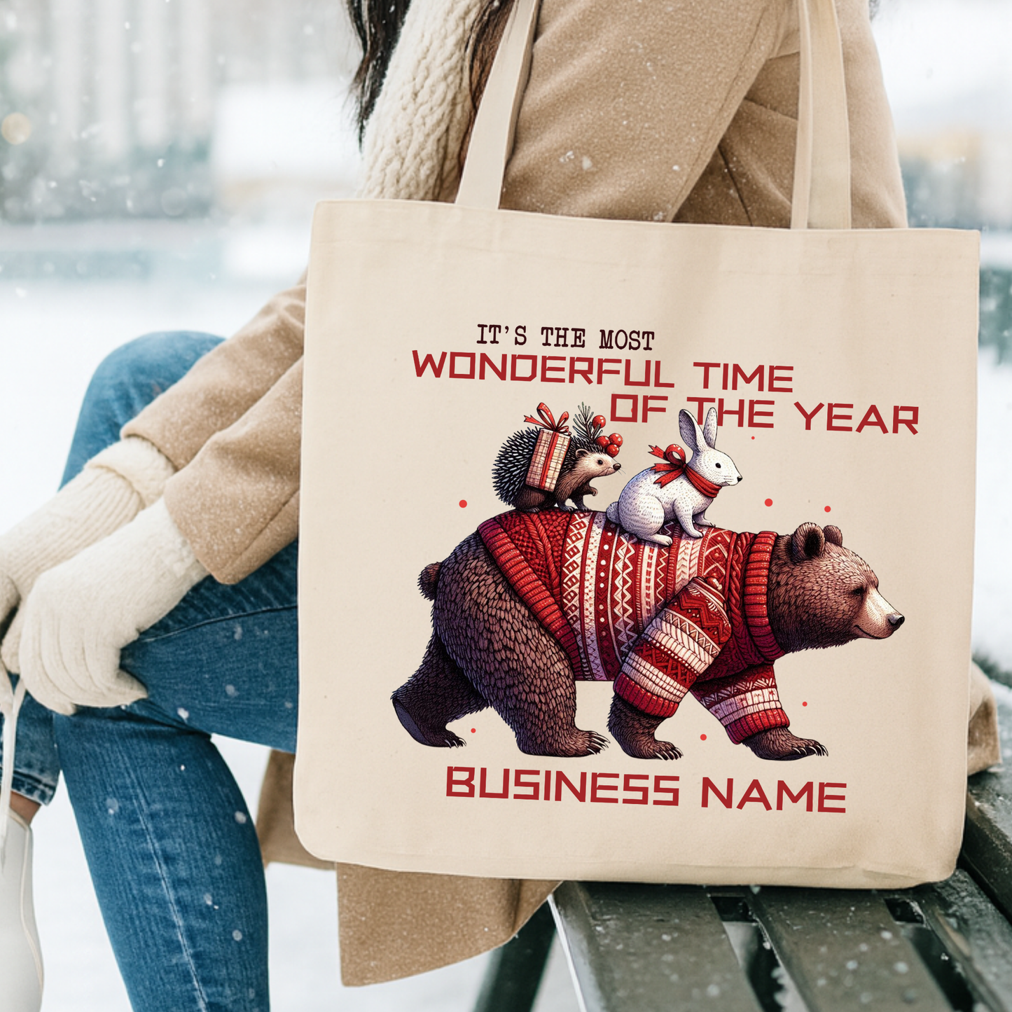 Custom funny Christmas forest animals tote | Book bag