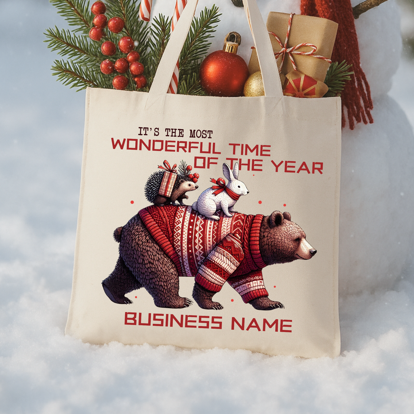 Custom funny Christmas forest animals tote | Book bag