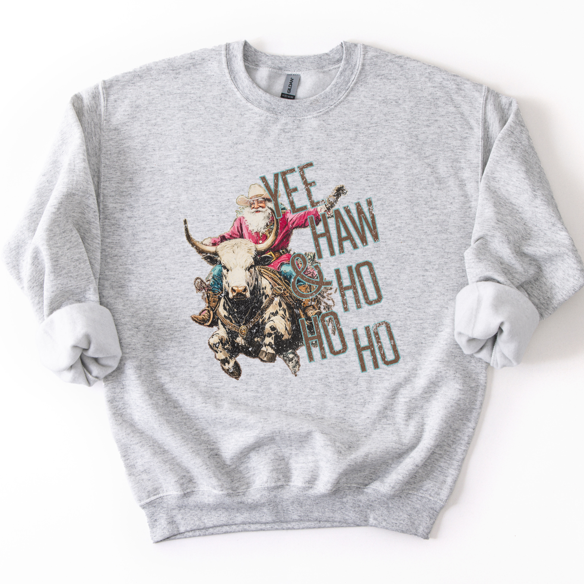 Bull Riding Western Santa Christmas Sweatshirt | Customize