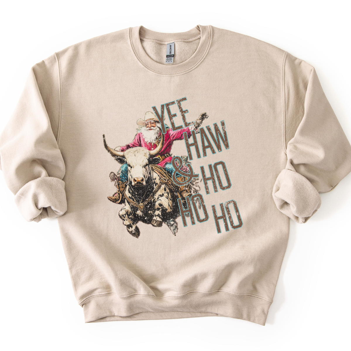 Bull Riding Western Santa Christmas Sweatshirt | Customize